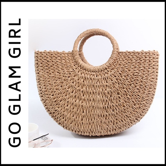 NWT Half Circle Premium Hand Woven Straw Bag - Picture 2 of 5